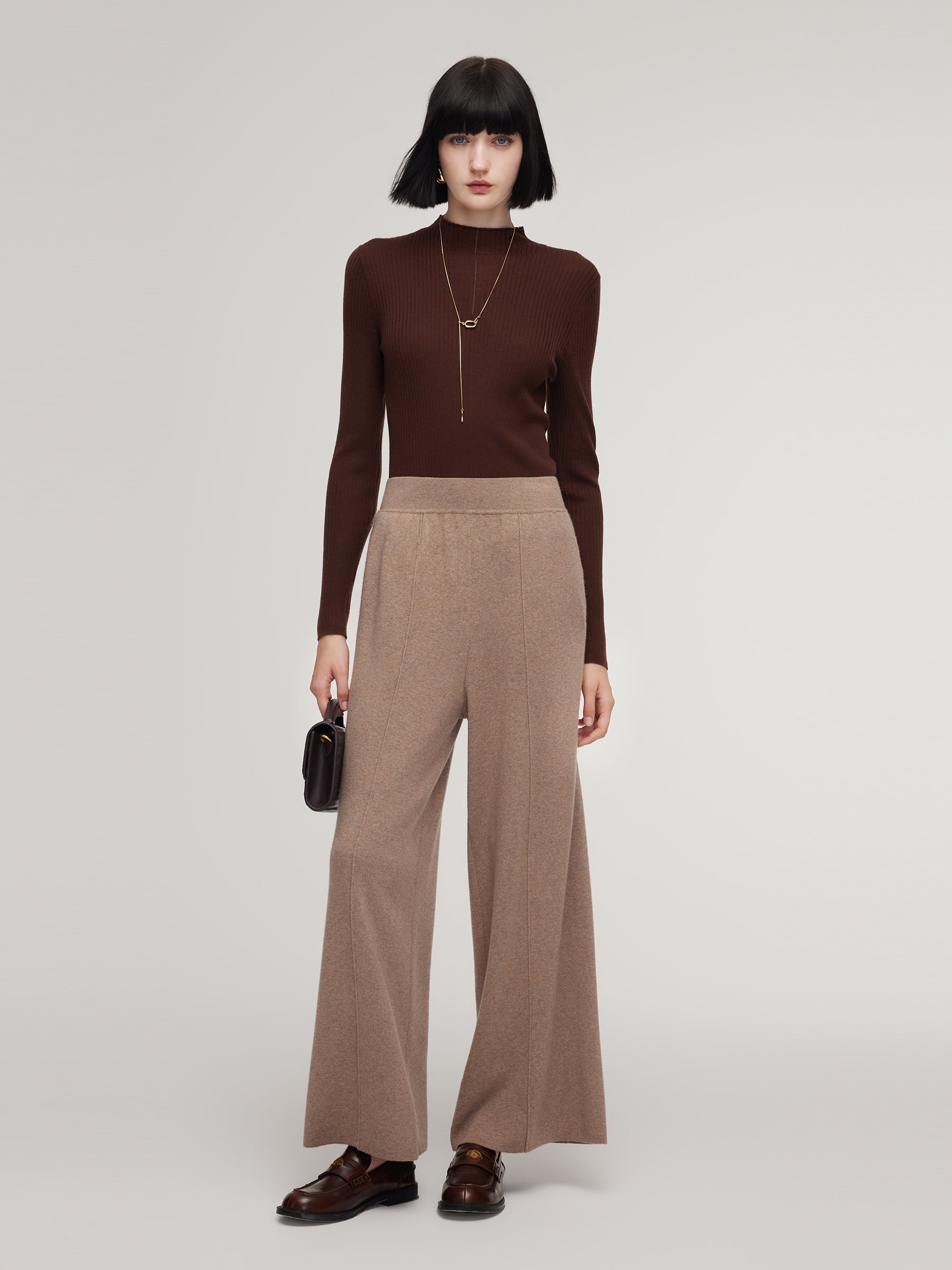 100% Washable Wool Mock Neck Women Knit Top