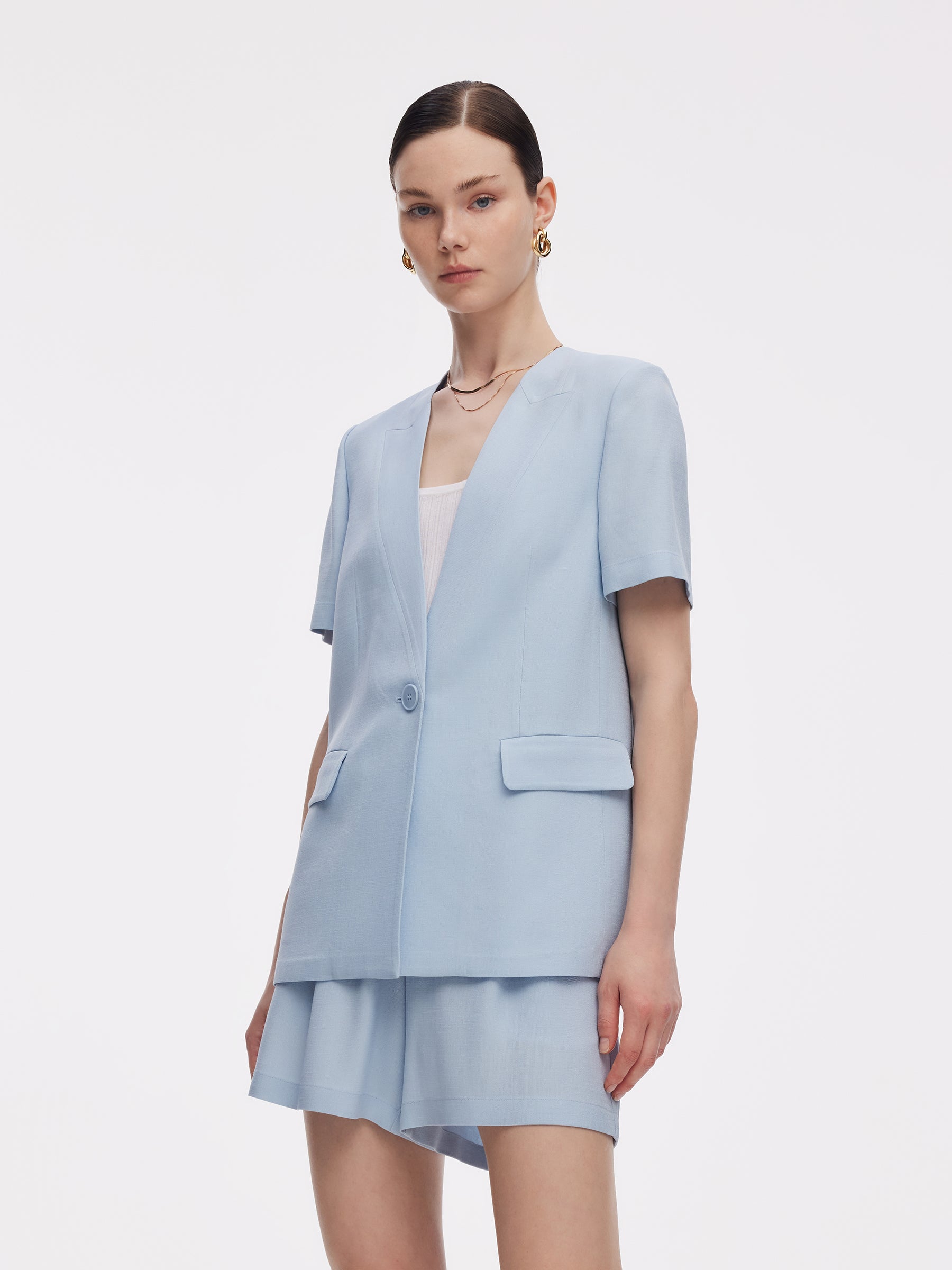 100% Acetate Women Short Sleeve Blazer