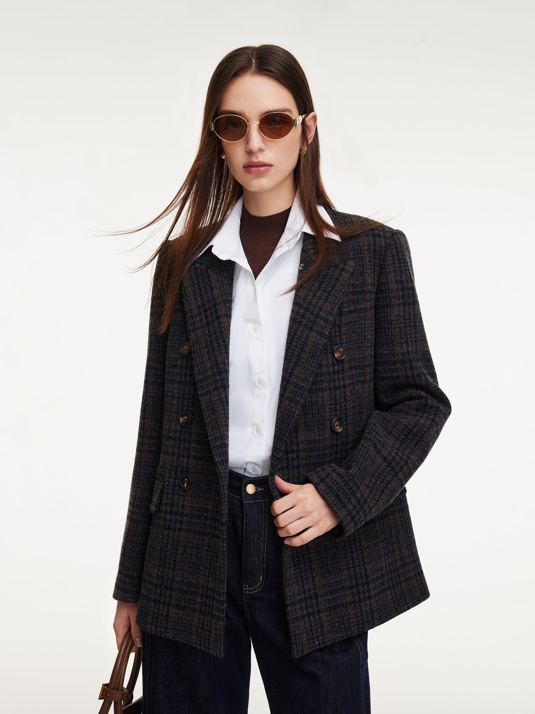 100% Wool Plaid Notched Collar Unisex Blazer