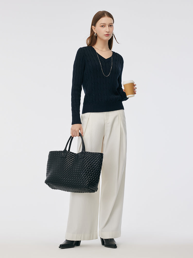 100% Cotton Cable Knit Women Sweater