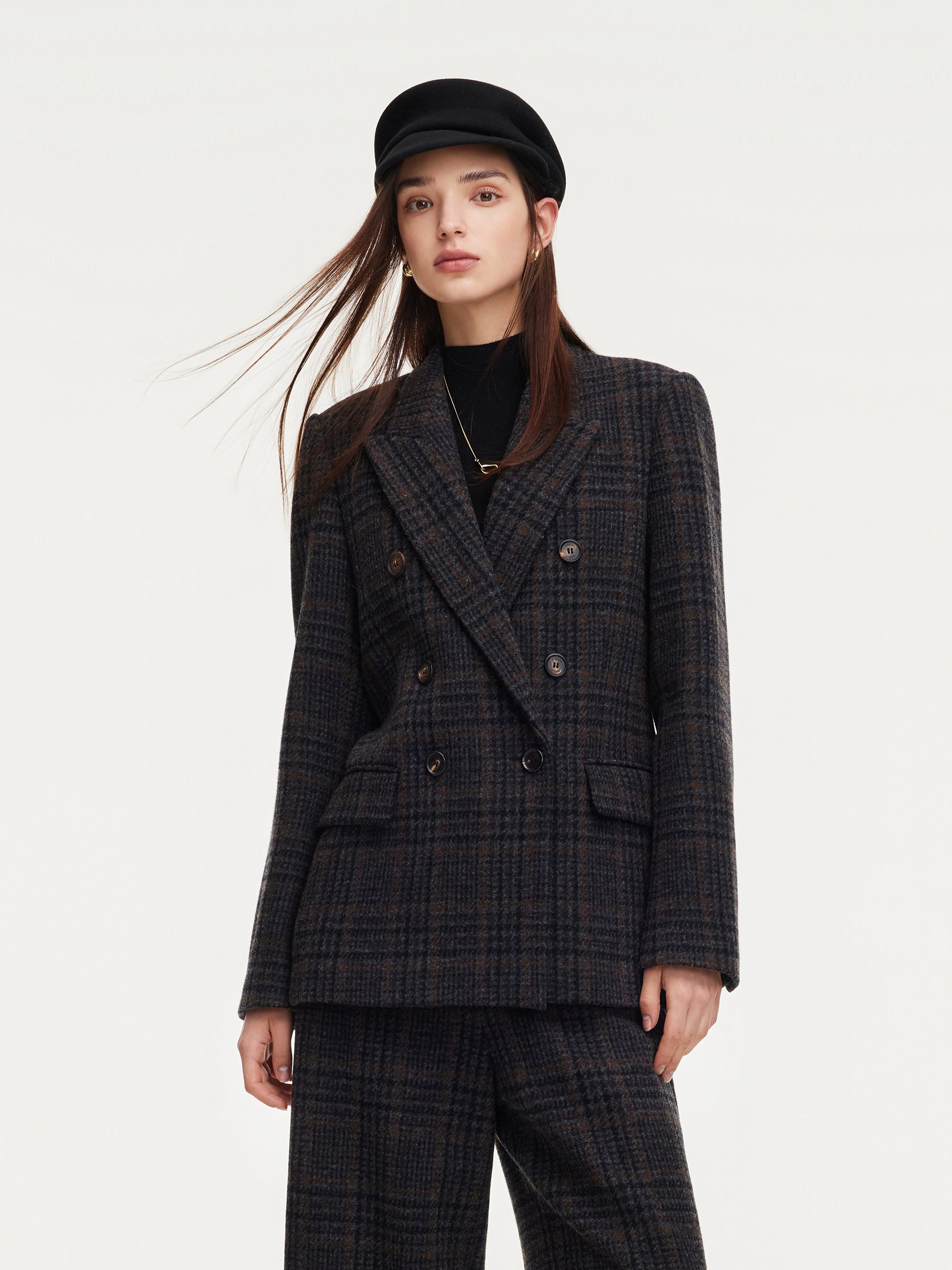 100% Wool Plaid Notched Collar Unisex Blazer