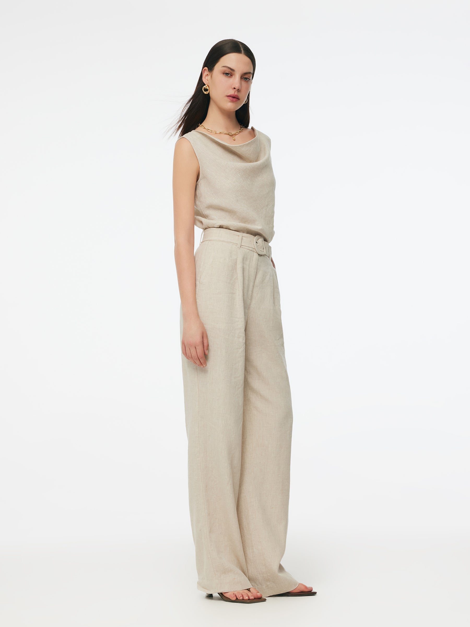 100% Linen Cowl Neck Women Tank Top