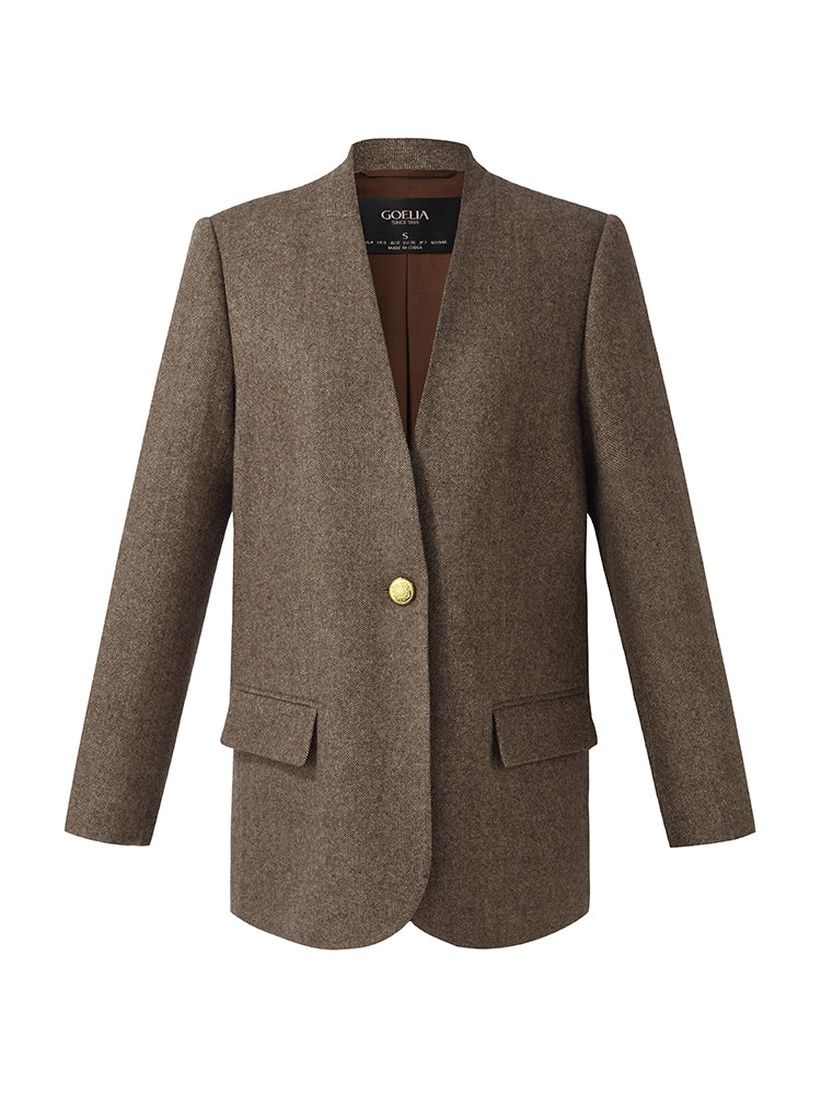 100% Washable Wool One Button Women Blazer