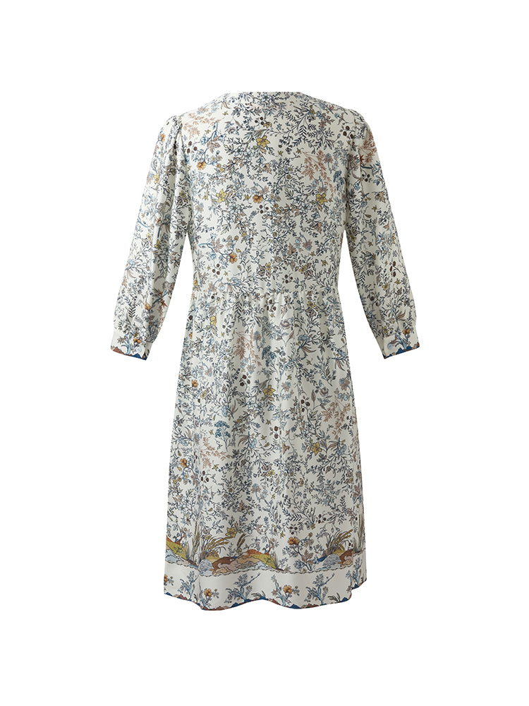 19 Momme Mulberry Silk Print Women Mini Dress With Scrunchie