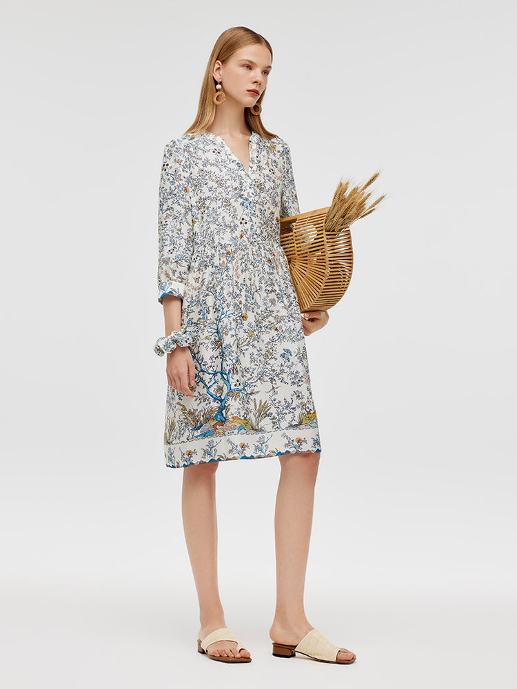 19 Momme Mulberry Silk Print Women Mini Dress With Scrunchie