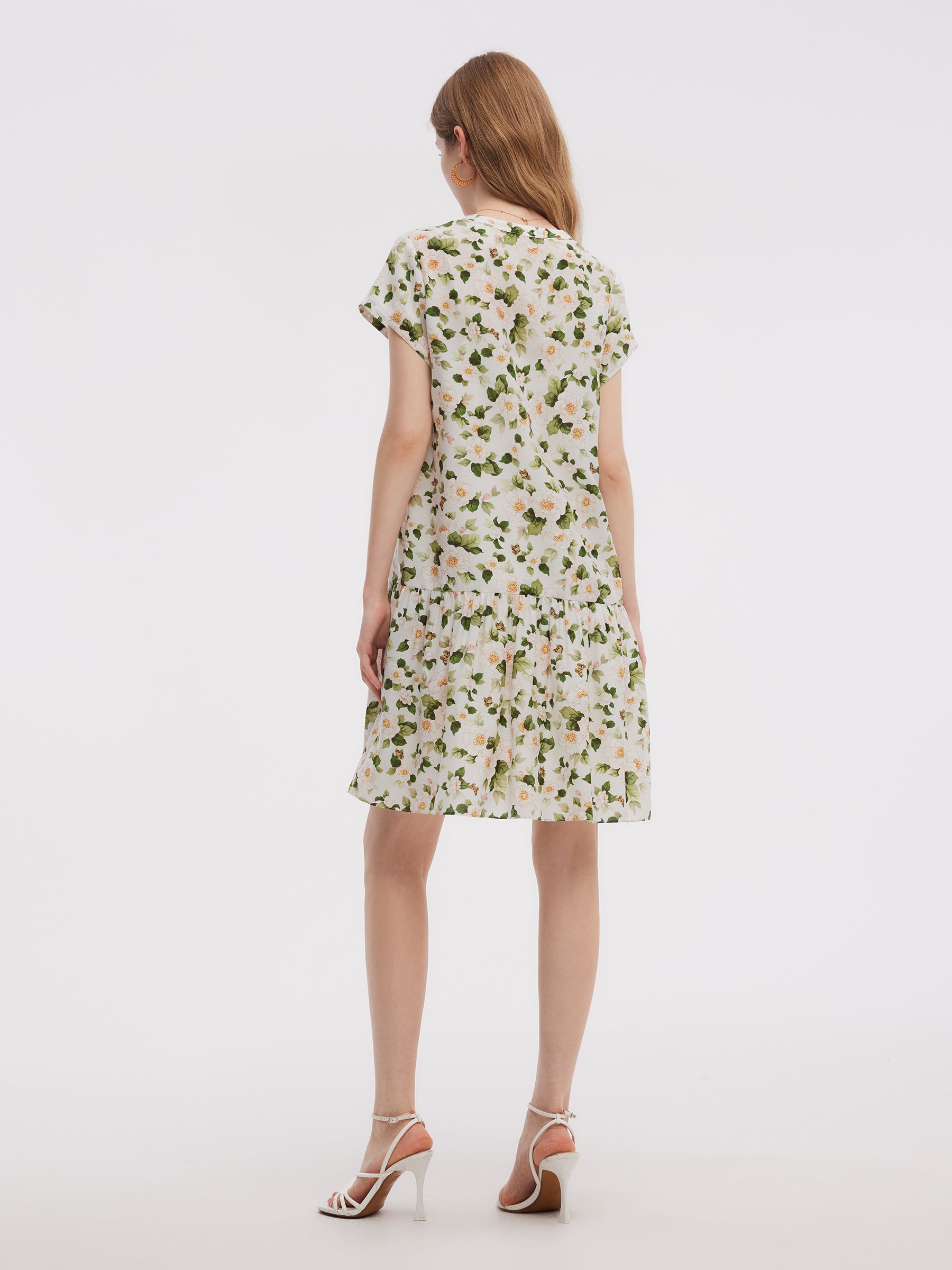 Acetate Blend Floral Print Ruffle Hem Women Mini Dress With Slip Dress