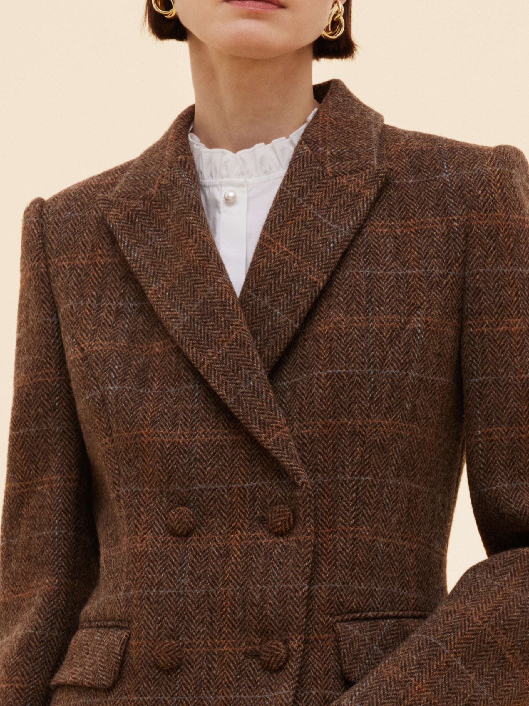 100% Wool Plaid Slim Fit Women Blazer