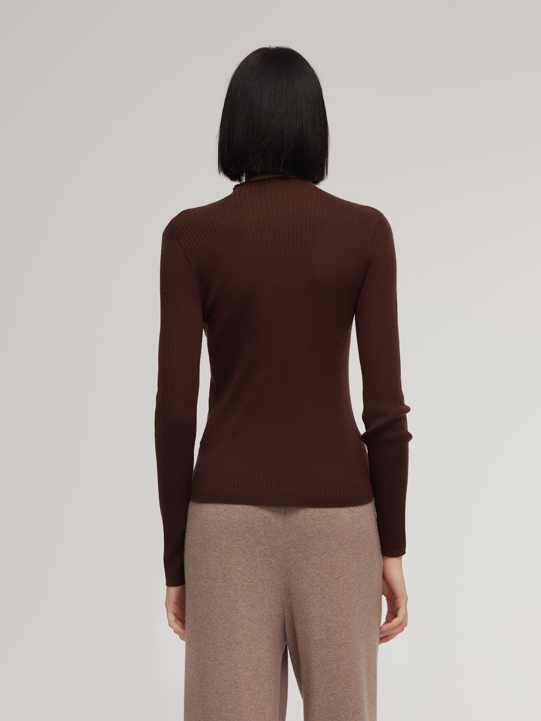 100% Washable Wool Mock Neck Women Knit Top