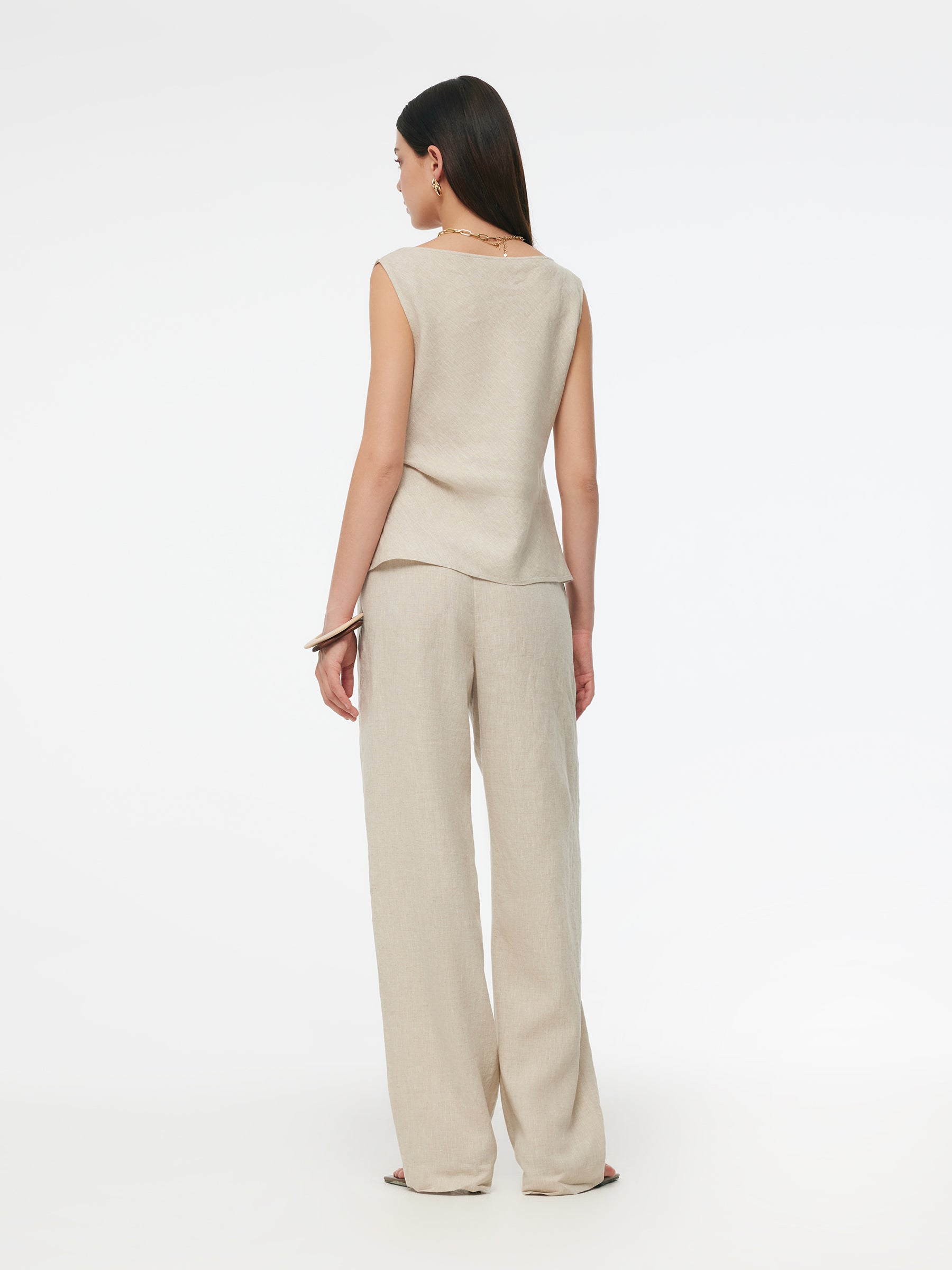 100% Linen Cowl Neck Women Tank Top