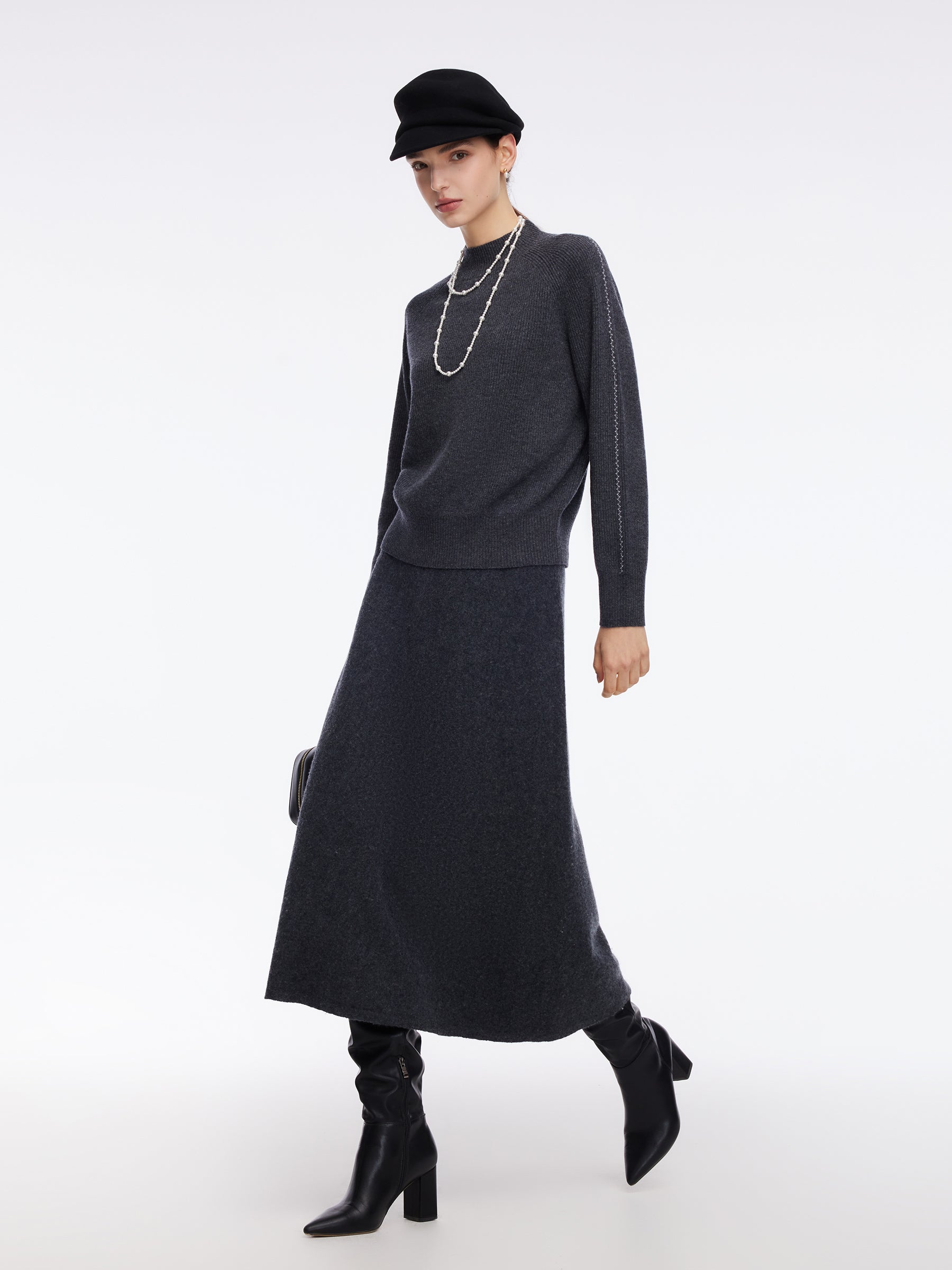 100% Wool Stitch Trim Women Knit Top