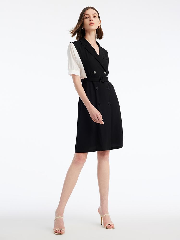 Acetate Notched Lapel Double-Breasted Mini Dress