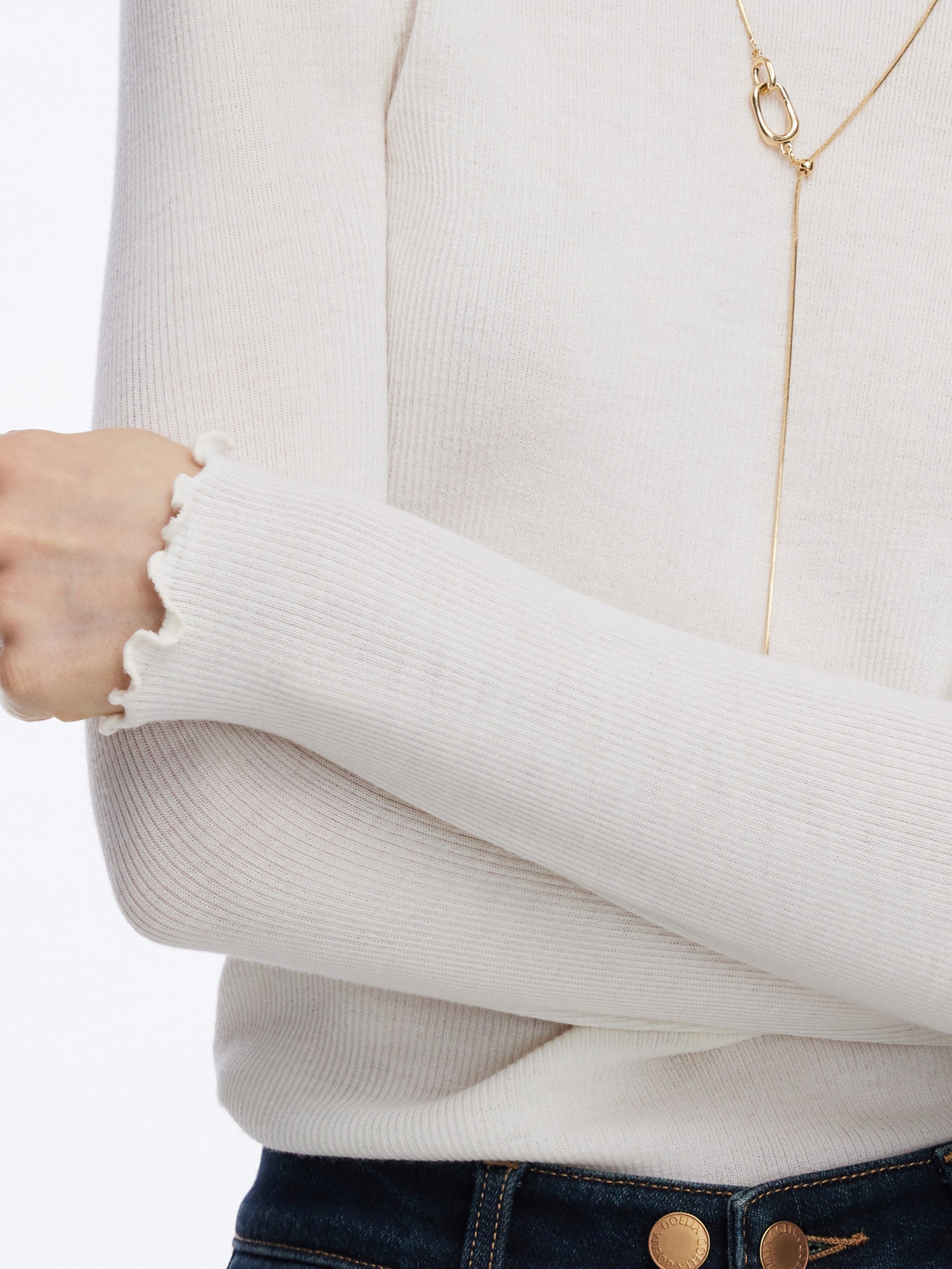 100% Machine Washable Wool Ruffle Mock Neck Women Knit Top