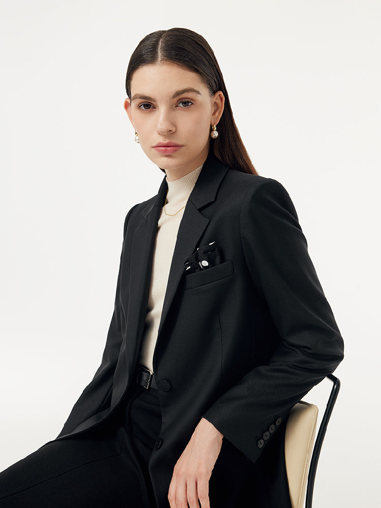 100% Wool Women Blazer With Detachable Brooch