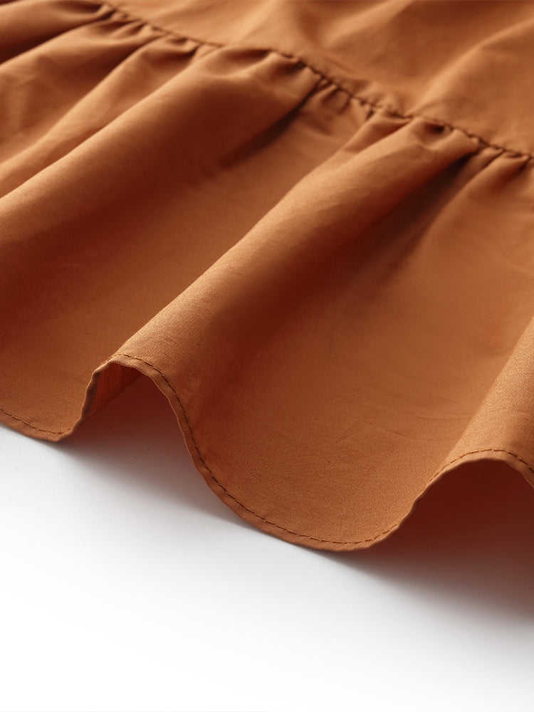 100% Cotton Ruffle Sleeve Gathered Waist Women Mini Dress