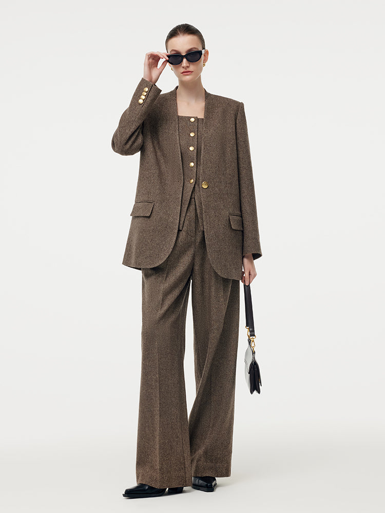 100% Washable Wool One Button Women Blazer