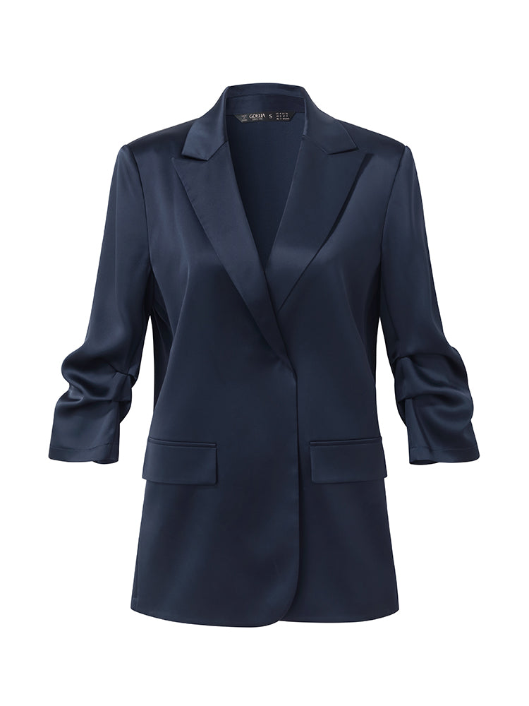 Triacetate 3/4 Ruched Sleeves Women Blazer