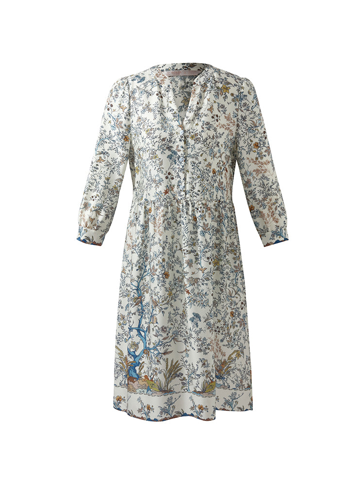 19 Momme Mulberry Silk Print Women Mini Dress With Scrunchie