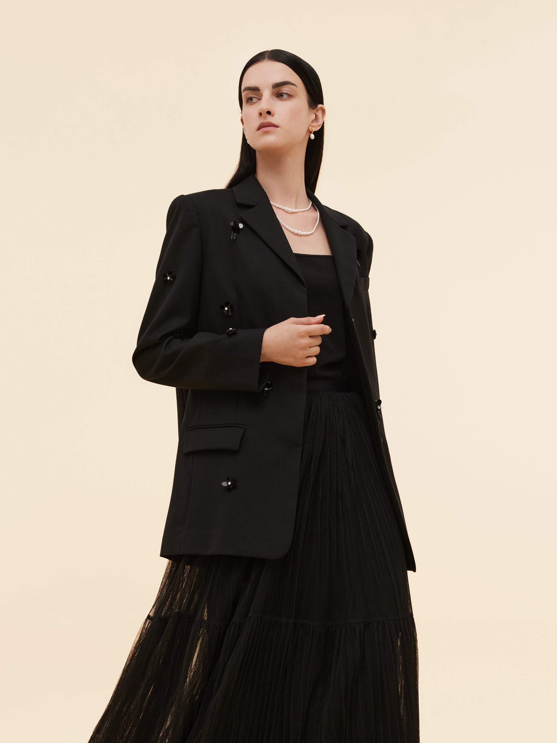 100% Worsted Wool Beaded Women Blazer