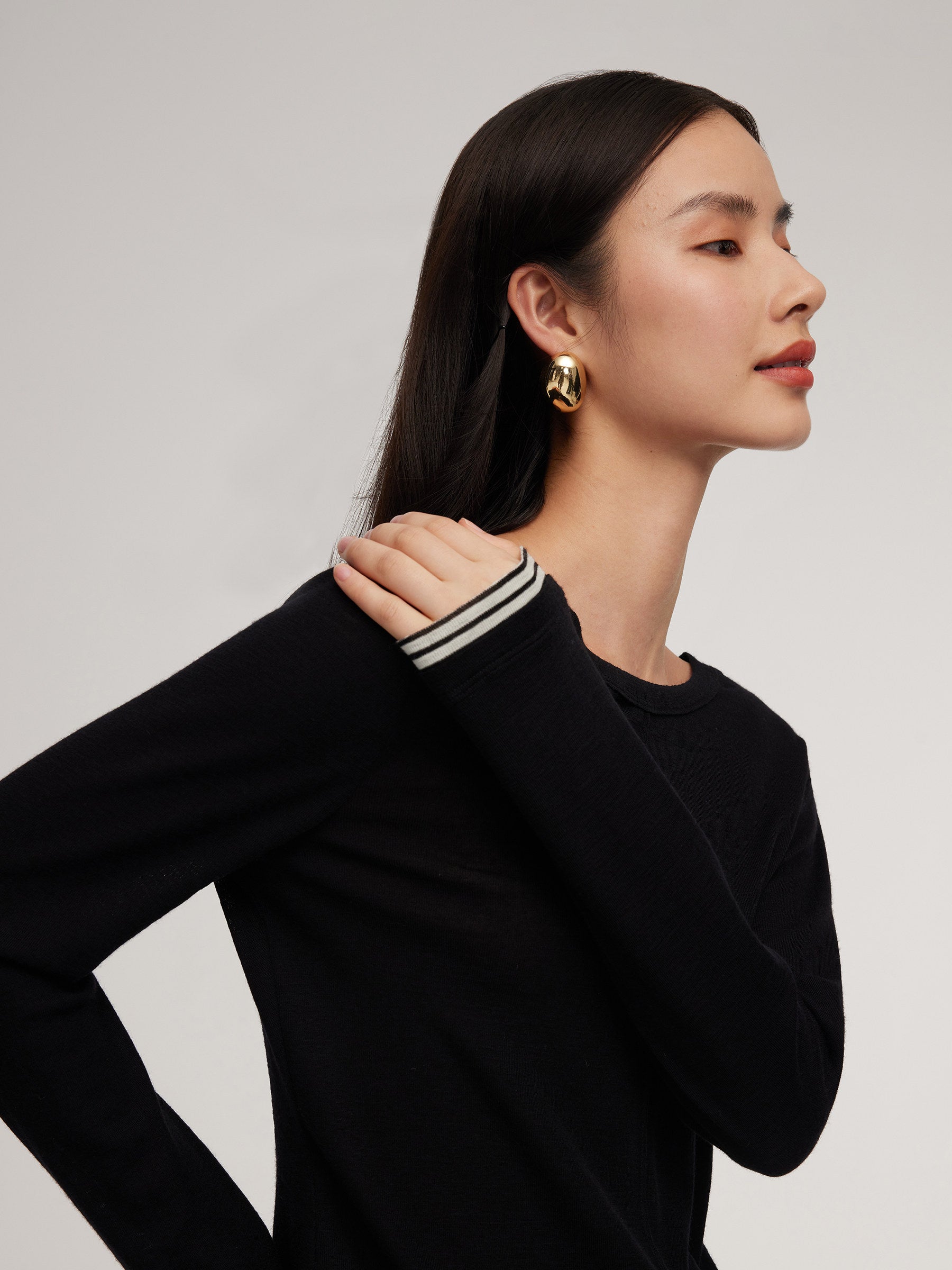 100% Wool Faux Two-Piece Women Knit Top