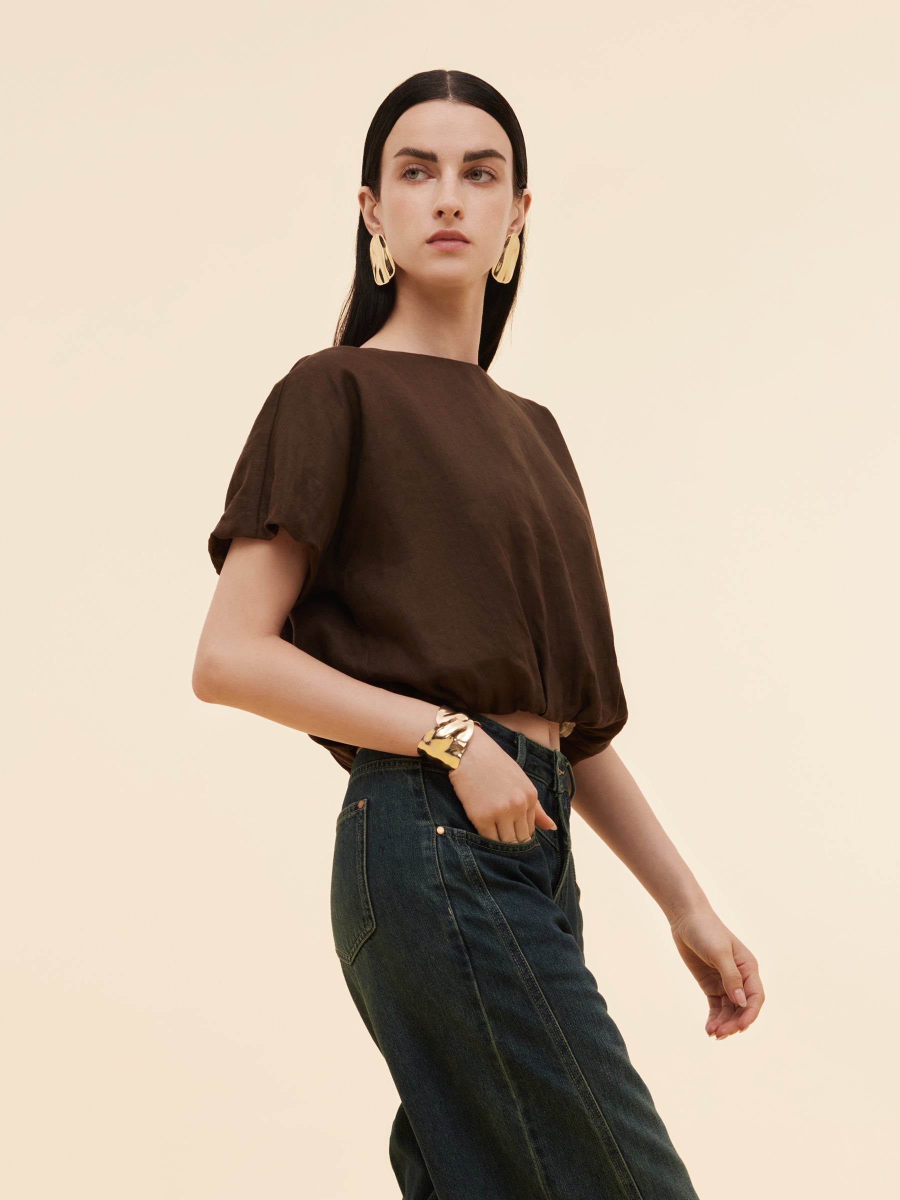 100% Linen Women Bud Sleeve Top