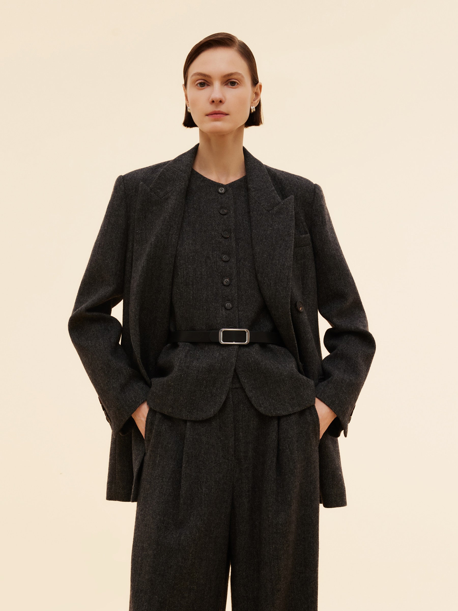 100% Washable Wool Notched Collar Women Blazer