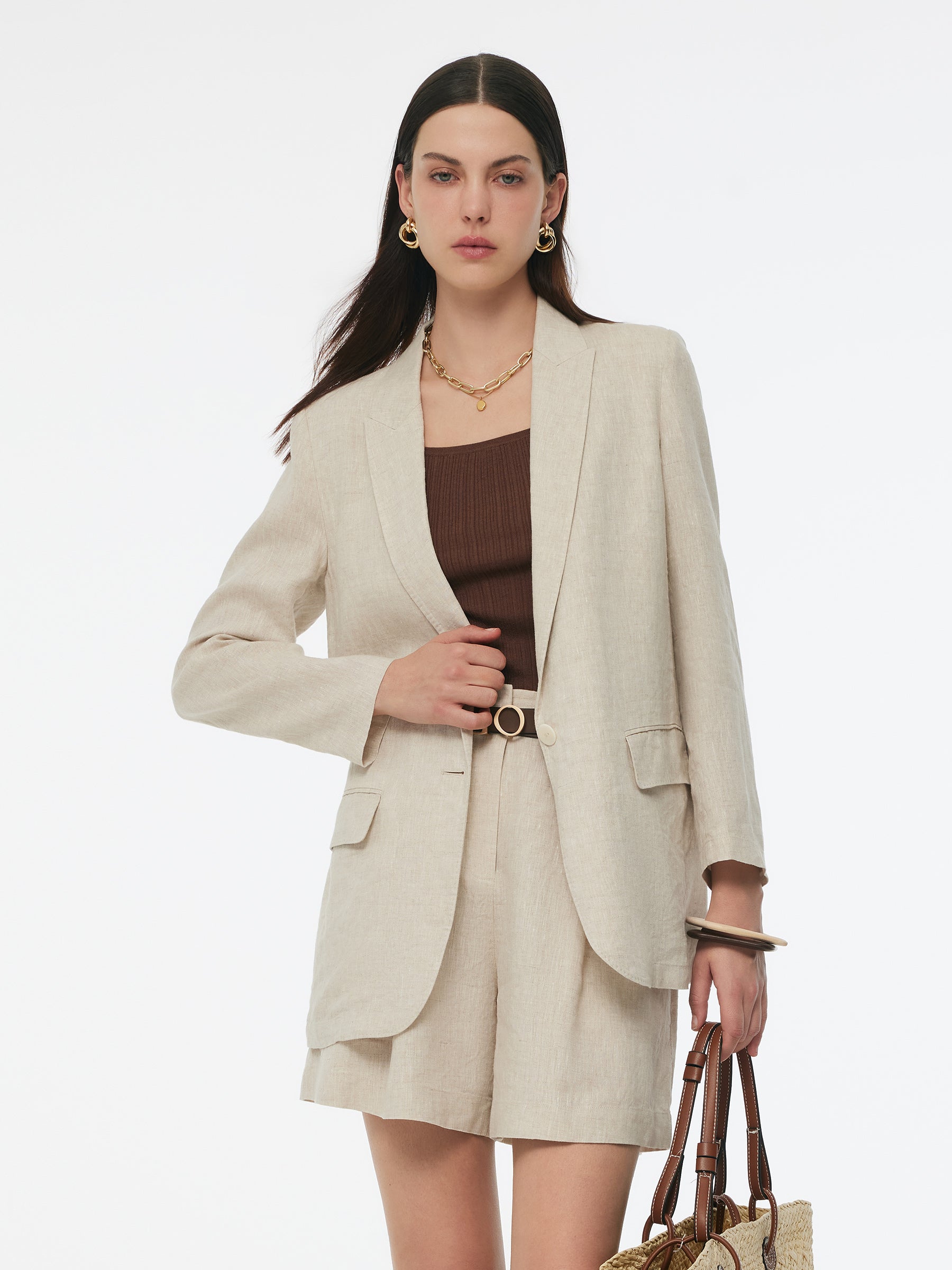 100% Linen Back Slit Women One Button Blazer